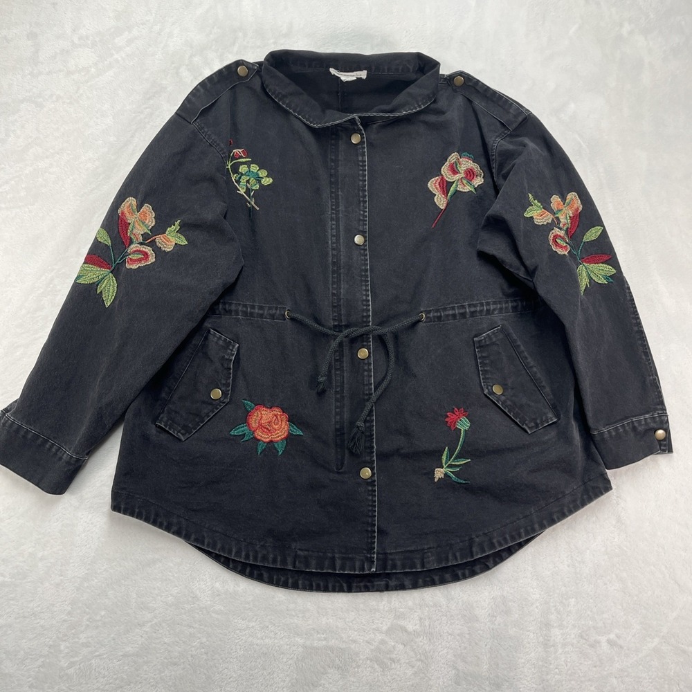 LoveRiche Floral Embroidered Jacket‎ Womens Medium Denim Artsy